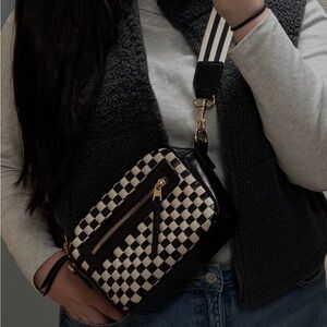 Stylish Black and Cream Checkered Women's Bag